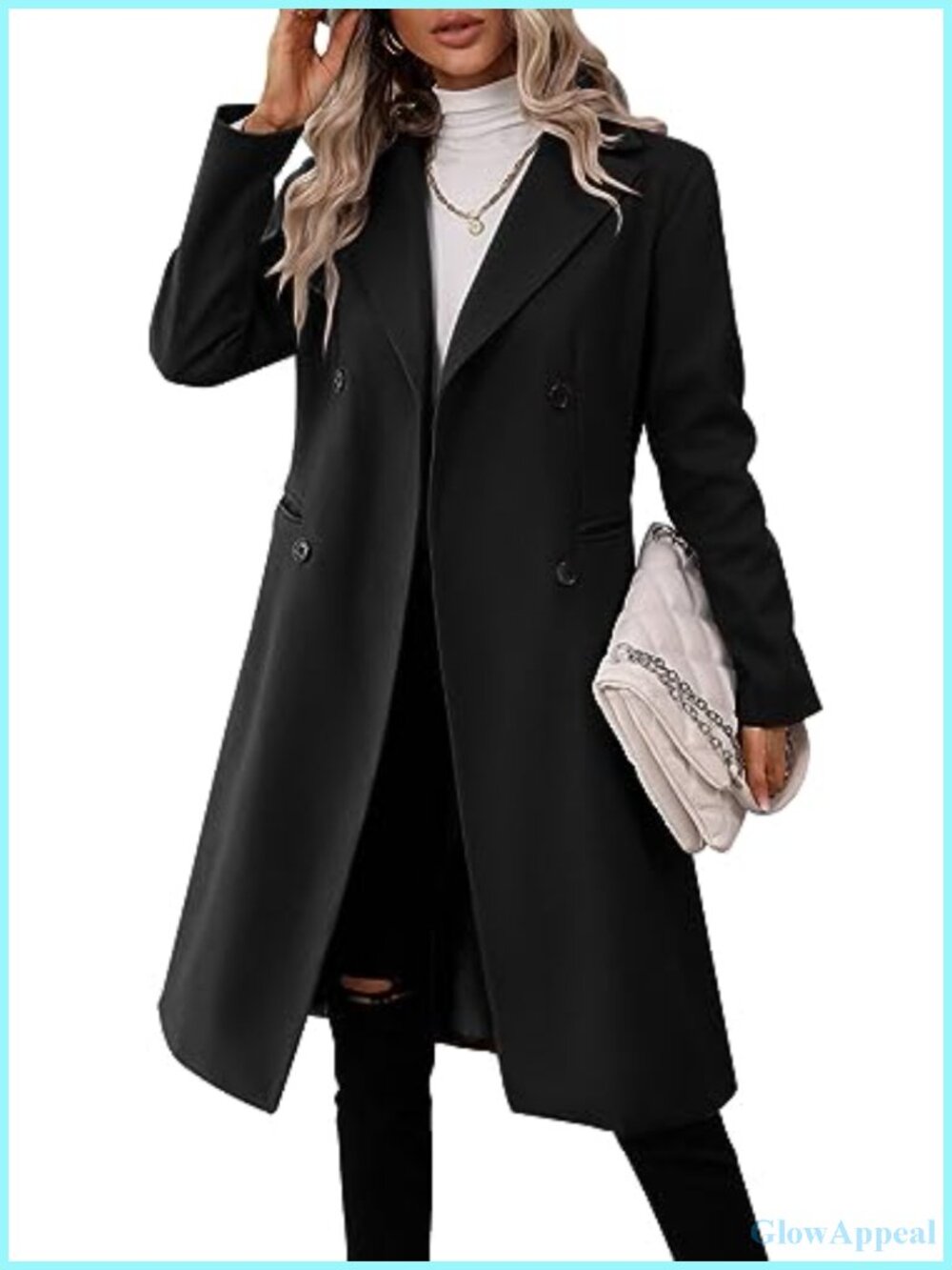 Women's Double Breasted Long Peacoat Winter Wool Blend Coat Slim Fit Jacket